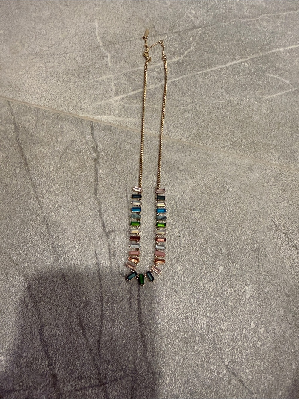 Stella & Dot Gold Necklace with Multi-Colored Baguette Stones